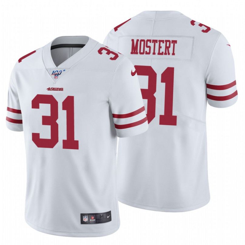 Men San Francisco 49ers 31 Raheem Mostert Nike White 100th Vapor Limited NFL Jersey